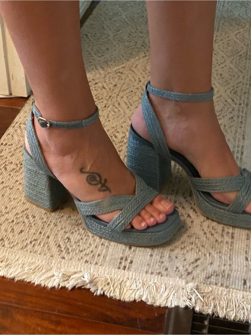 Crown Vintage Woven Platform Ankle-Strap Sandals in Blue